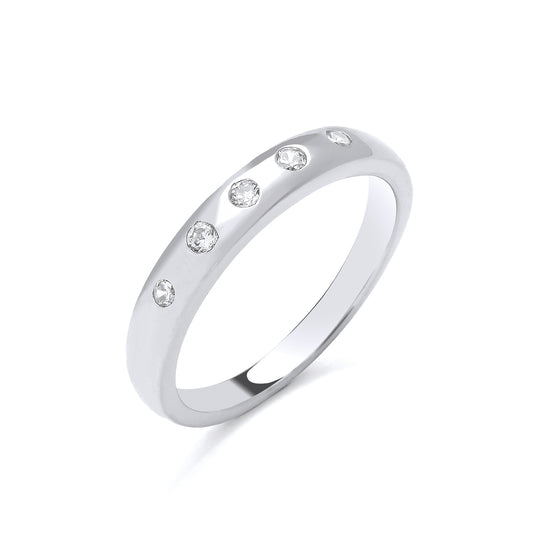New 925 Silver &amp; Cubic Zirconia Set Five Stone Band Ring in various sizes with the weight 3.40 grams.&nbsp;Ring Face 3.2mm Width