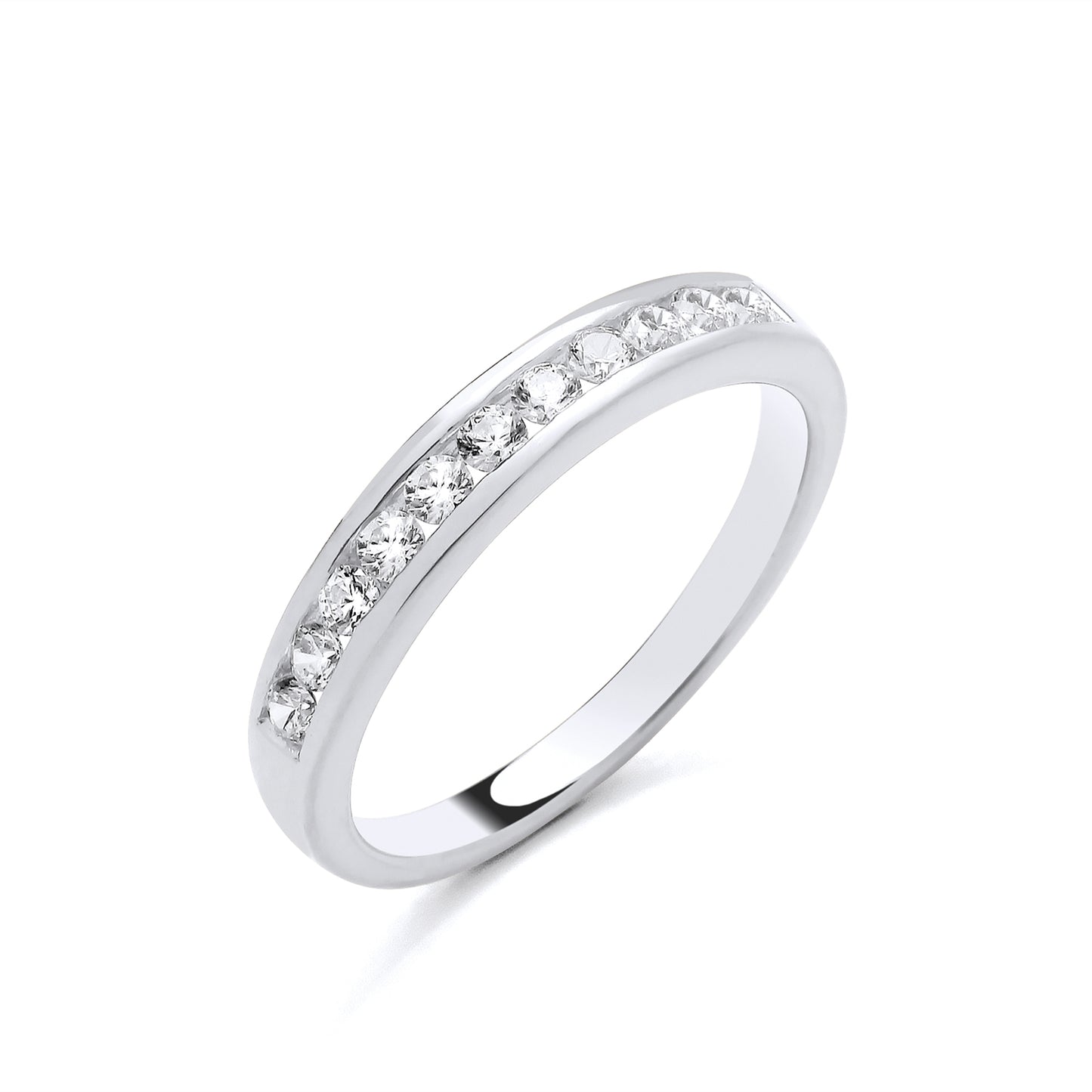 New 925 Silver &amp; Cubic Zirconia Channel Set Band Ring in various sizes with the weight 2.40 grams. Ring Face 3.3mm Width