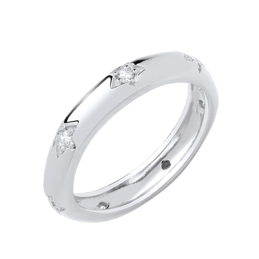 925 Silver & Cubic Zirconia Star Set Band Ring