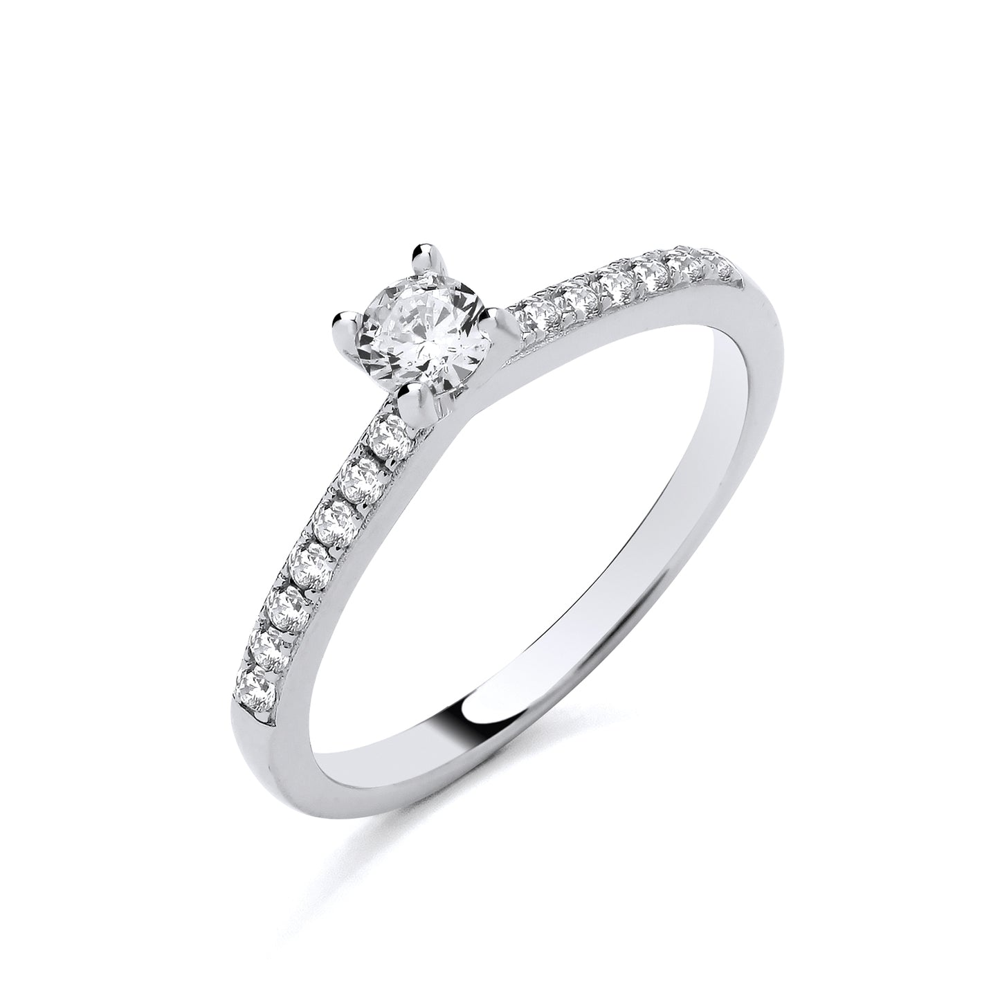 New 925 Silver &amp; Cubic Zirconia Set Round Brilliant Cut Solitaire Ring with stone set shoulders in various sizes with the weight 2.20 grams. Principal Stone size : 4mm Diameter