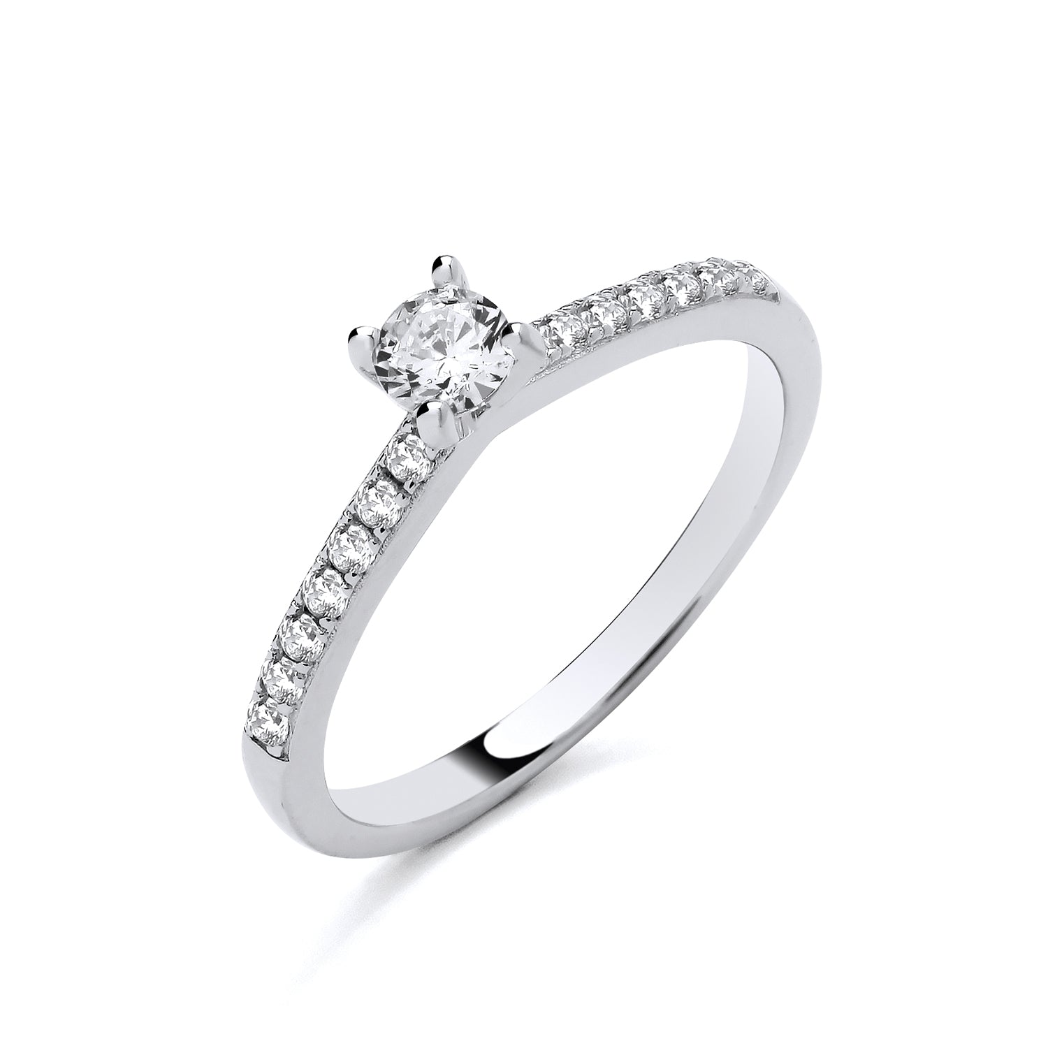 New 925 Silver &amp; Cubic Zirconia Set Round Brilliant Cut Solitaire Ring with stone set shoulders in various sizes with the weight 2.20 grams. Principal Stone size : 4mm Diameter
