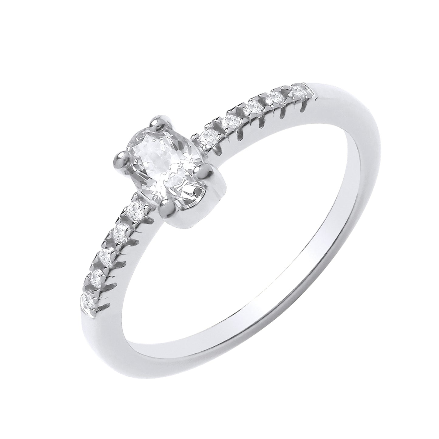 New 925 Silver &amp; Cubic Zirconia Set Oval Solitaire Ring with stone set shoulders in various sizes with the weight 2 grams. Principal Stone 6mm x 4mm