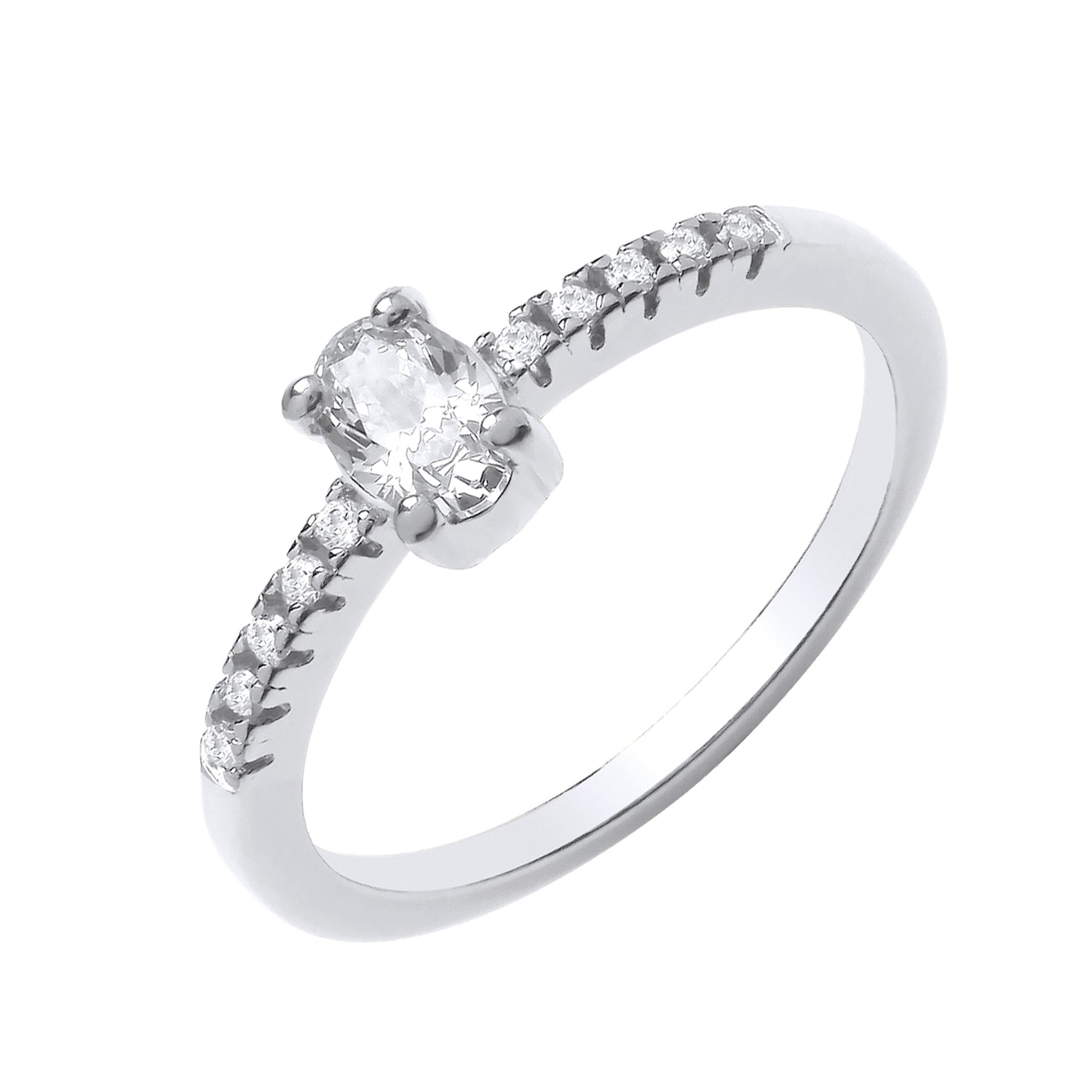New 925 Silver &amp; Cubic Zirconia Set Oval Solitaire Ring with stone set shoulders in various sizes with the weight 2 grams. Principal Stone 6mm x 4mm