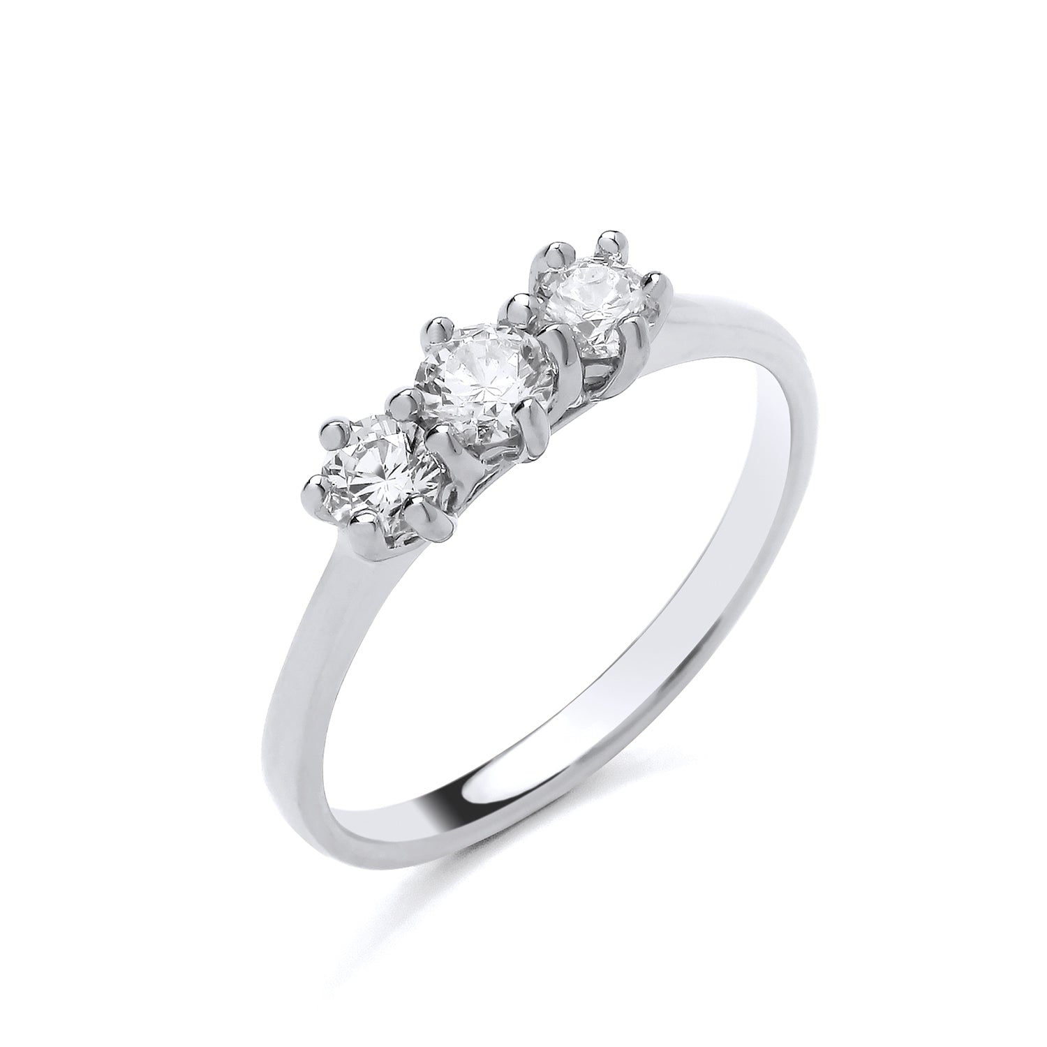 New 925 Silver &amp; Cubic Zirconia Set Round Brilliant Cut Stones Trilogy Ring in various sizes with the weight 2.40 grams. Ring Face 12mm x 5.3mm&nbsp;Principal Stone 4mm Diameter