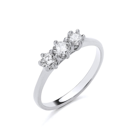 New 925 Silver &amp; Cubic Zirconia Set Round Brilliant Cut Stones Trilogy Ring in various sizes with the weight 2.40 grams. Ring Face 12mm x 5.3mm&nbsp;Principal Stone 4mm Diameter