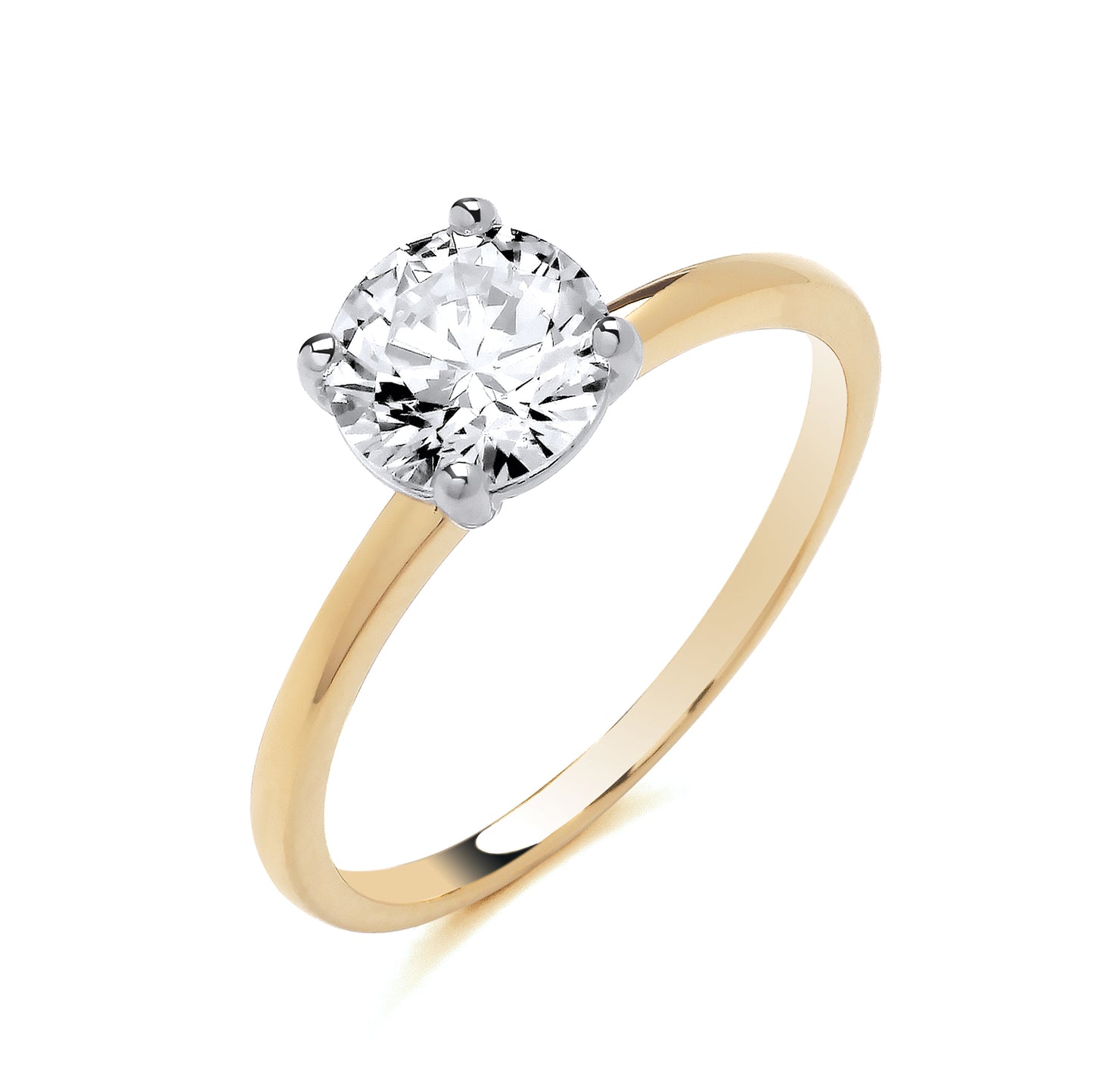 925 Silver Gold Plated & Cubic Zirconia Set Solitaire Ring