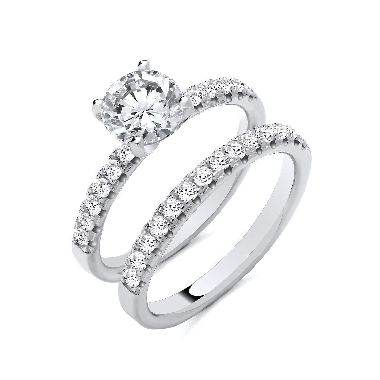 New 925 Silver &amp; Cubic Zirconia Set Band Bridal Set Rings in various sizes with the weight 5.30 grams. Width of Each Band 2.5mm Principal Stone 7mm Diameter