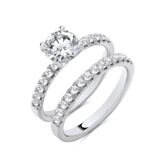New 925 Silver &amp; Cubic Zirconia Set Band Bridal Set Rings in various sizes with the weight 5.30 grams. Width of Each Band 2.5mm Principal Stone 7mm Diameter