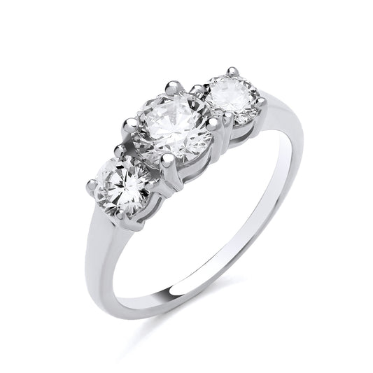 New 925 Silver &amp; Cubic Zirconia Set Round Brilliant Cut Stone Trilogy Ring in various sizes with the weight 3.70 grams. Ring Face 16.1mm x 6.5mm Principal Stone 6.5mm Diameter