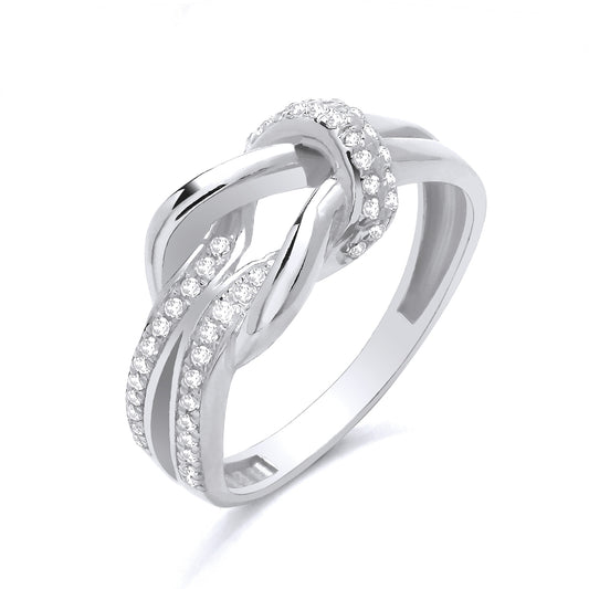 New 925 Silver &amp; Cubic Zirconia Set Love Knot Ring in various sizes with the weight 3.70 grams. Ring Face 8.5mm Max Width