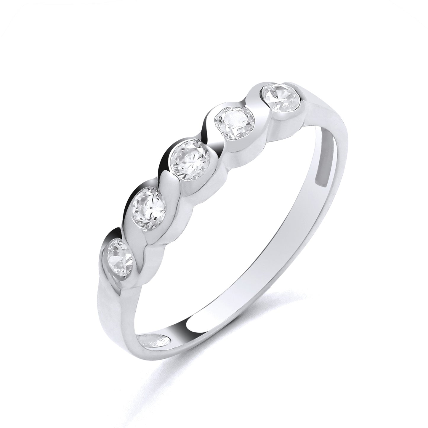 New 925 Silver &amp; Cubic Zirconia Set Five Stone Twist Band Ring in various sizes with the weight 1.50 grams. &nbsp;Ring Face 3.6mm Max Width