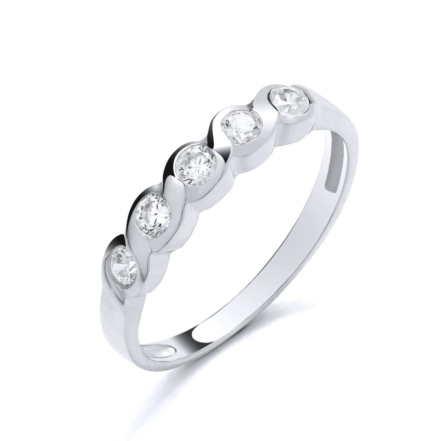 New 925 Silver &amp; Cubic Zirconia Set Five Stone Twist Band Ring in various sizes with the weight 1.50 grams. &nbsp;Ring Face 3.6mm Max Width