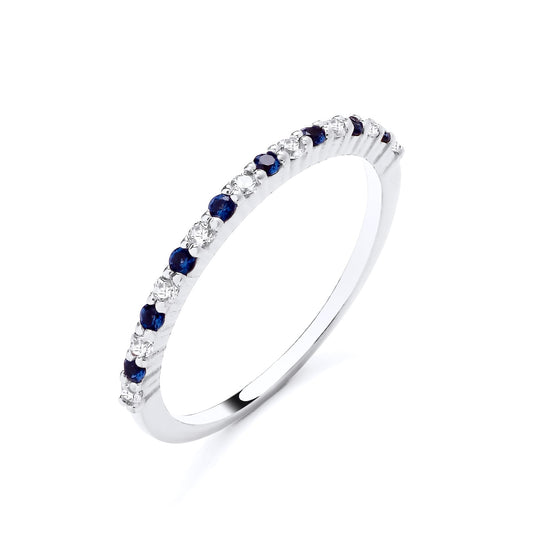 925 Silver Sapphire & Cubic Zirconia Set Eternity Band Ring