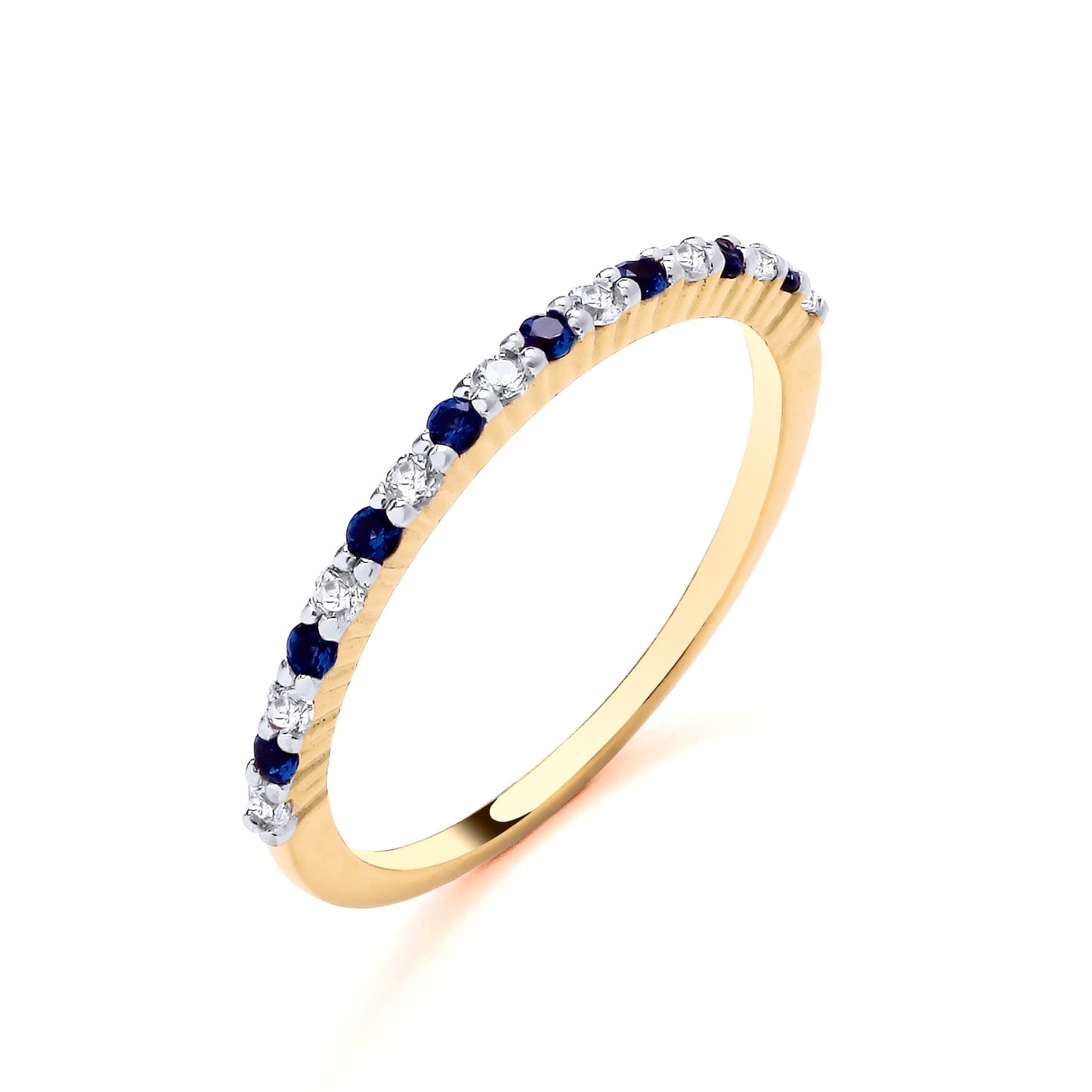 925 Silver Gold Plated Sapphire & Cubic Zirconia Set Eternity Band Ring