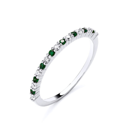 925 Silver Emerald & Cubic Zirconia Set Eternity Ring
