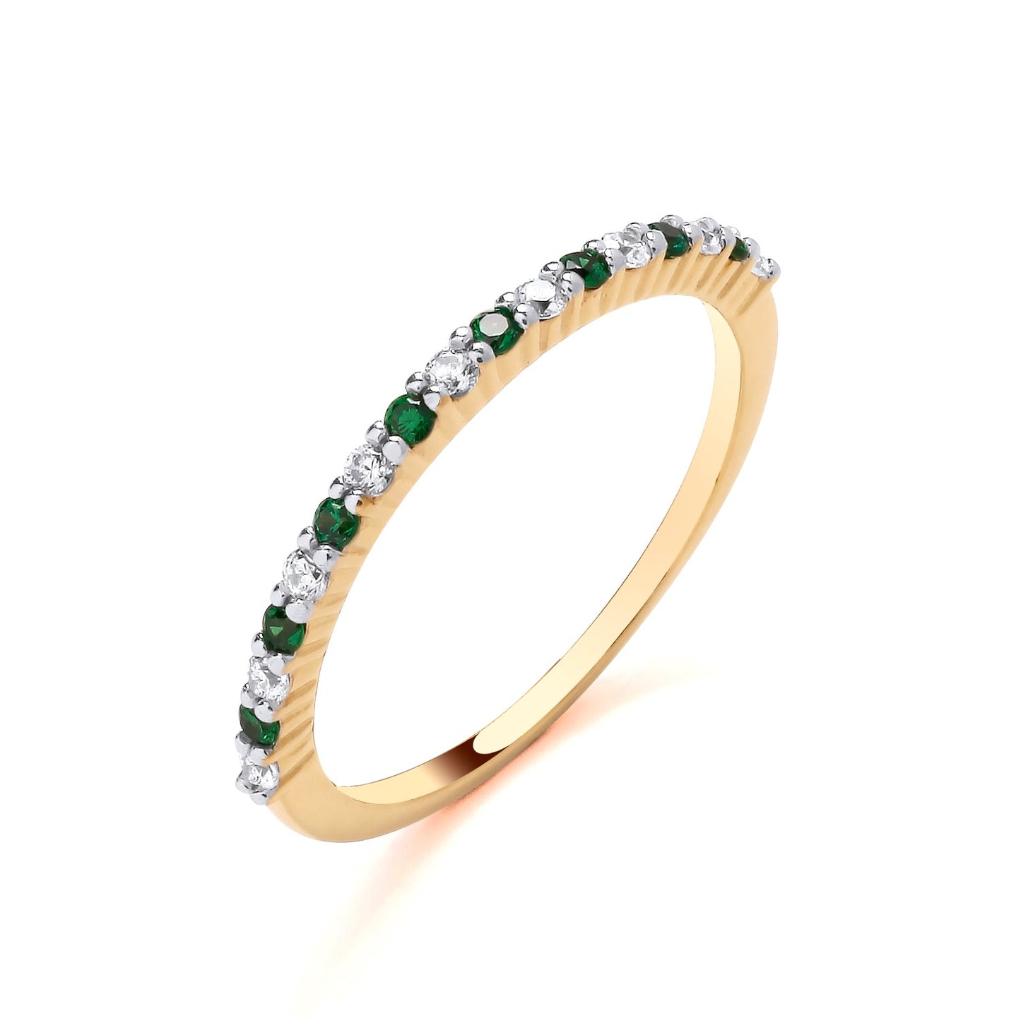 925 Silver Gold Plated Emerald & Cubic Zirconia Set Eternity Band Ring
