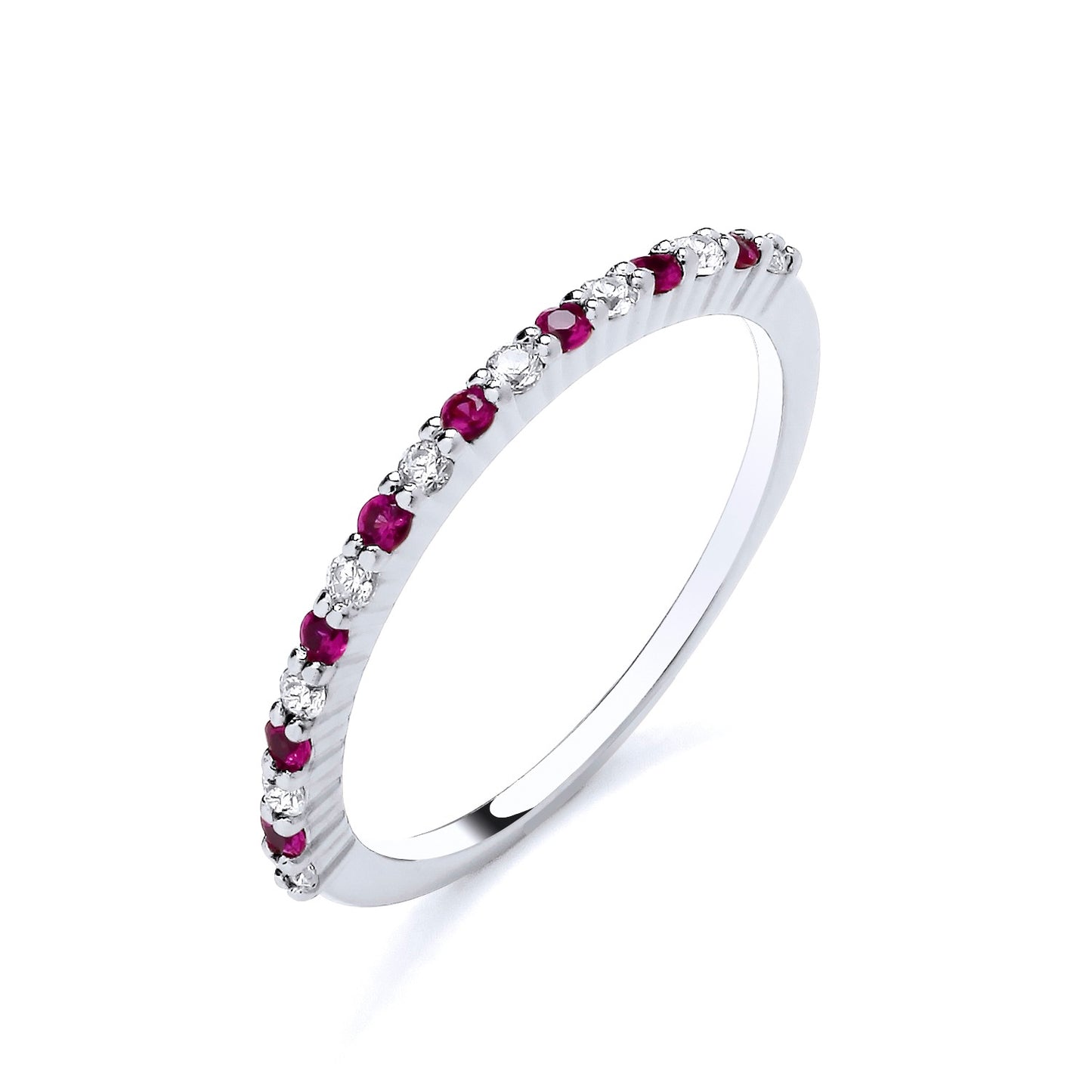 925 Silver Ruby & Cubic Zirconia Set Eternity Ring