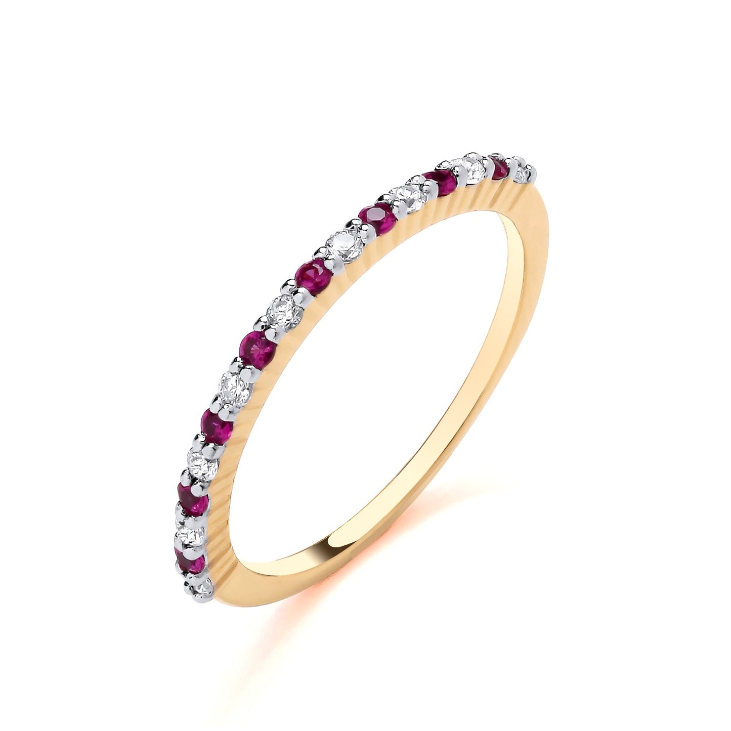 925 Silver Gold Plated Ruby & Cubic Zirconia Set Eternity Band Ring