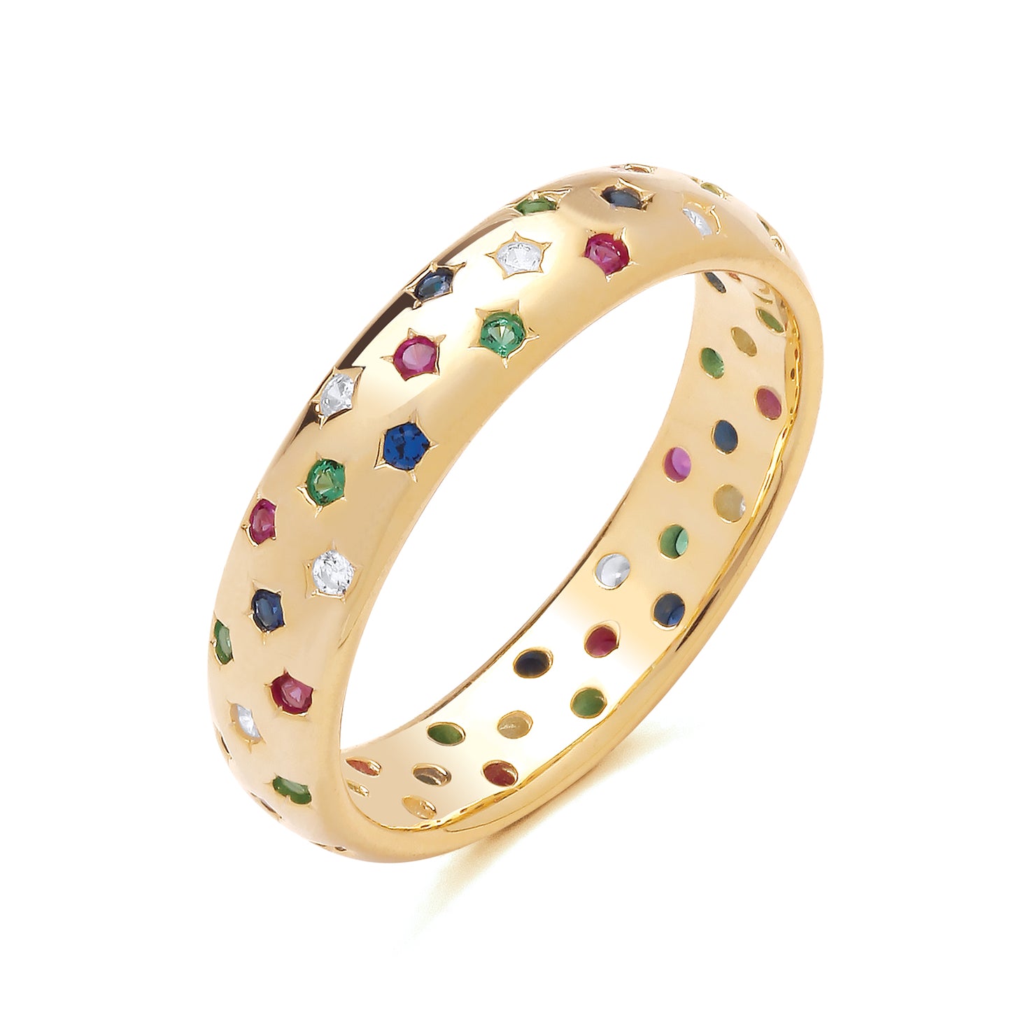 925 Silver Gold Plated & Multi Coloured Cubic Zirconia Set Band Ring