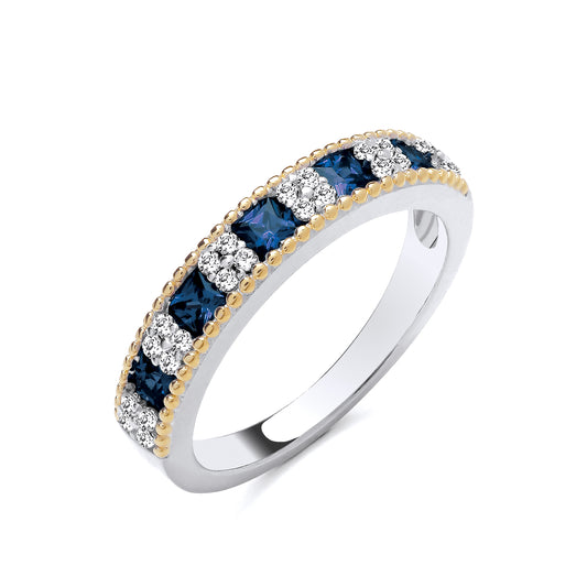 925 Silver Sapphire & Cubic Zirconia Set Eternity Ring
