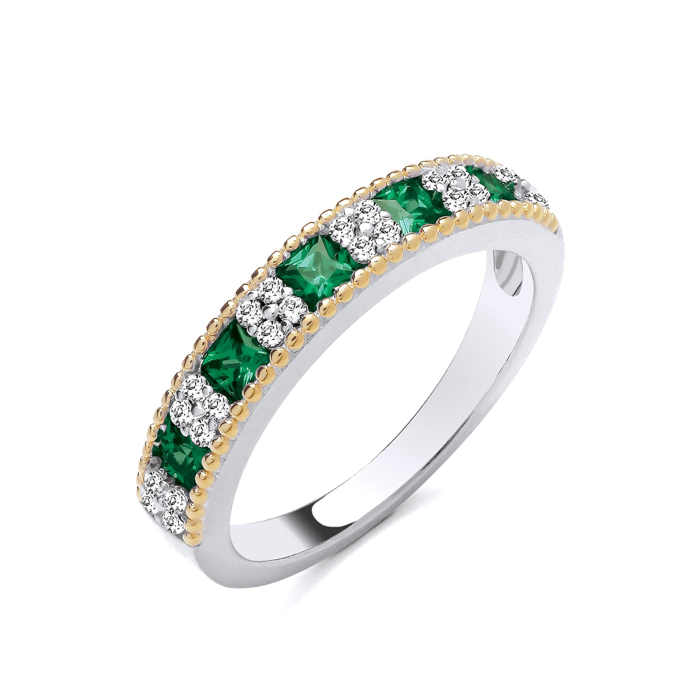 925 Silver Emerald & Cubic Zirconia Set Eternity Ring