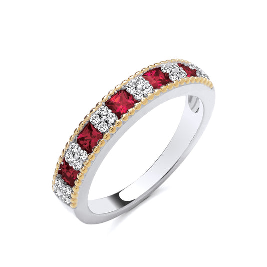 925 Silver Ruby & Cubic Zirconia Set Eternity Ring