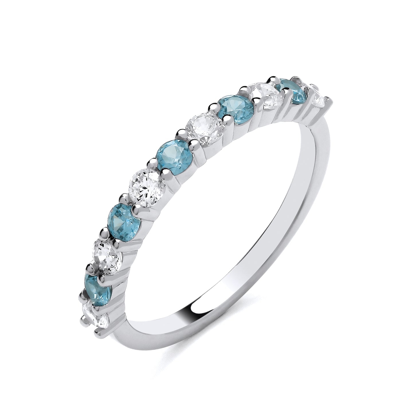 925 Silver White & Blue Cubic Zirconia Set Band Ring