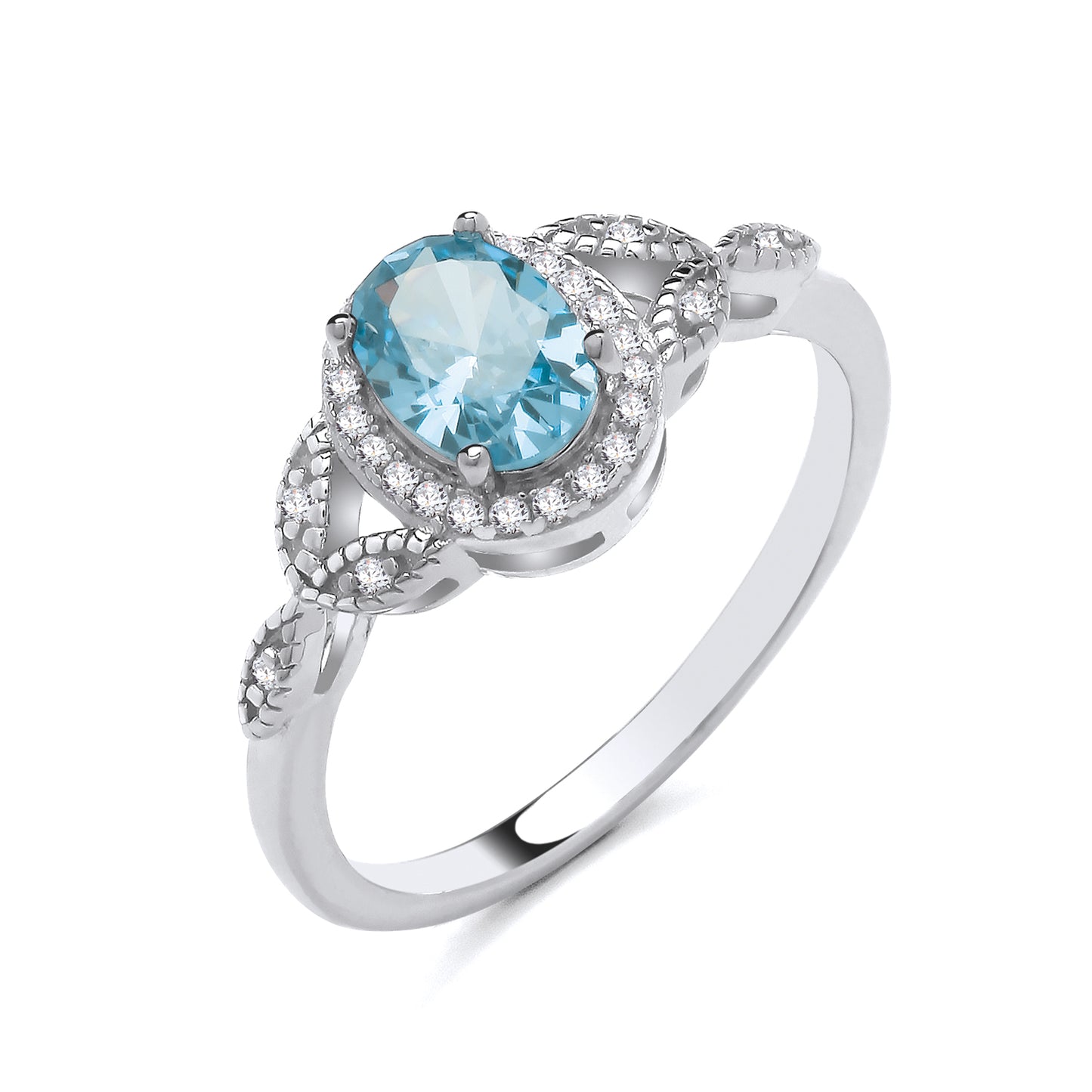 925 Silver Blue Stone & Cubic Zirconia Set Oval Ring
