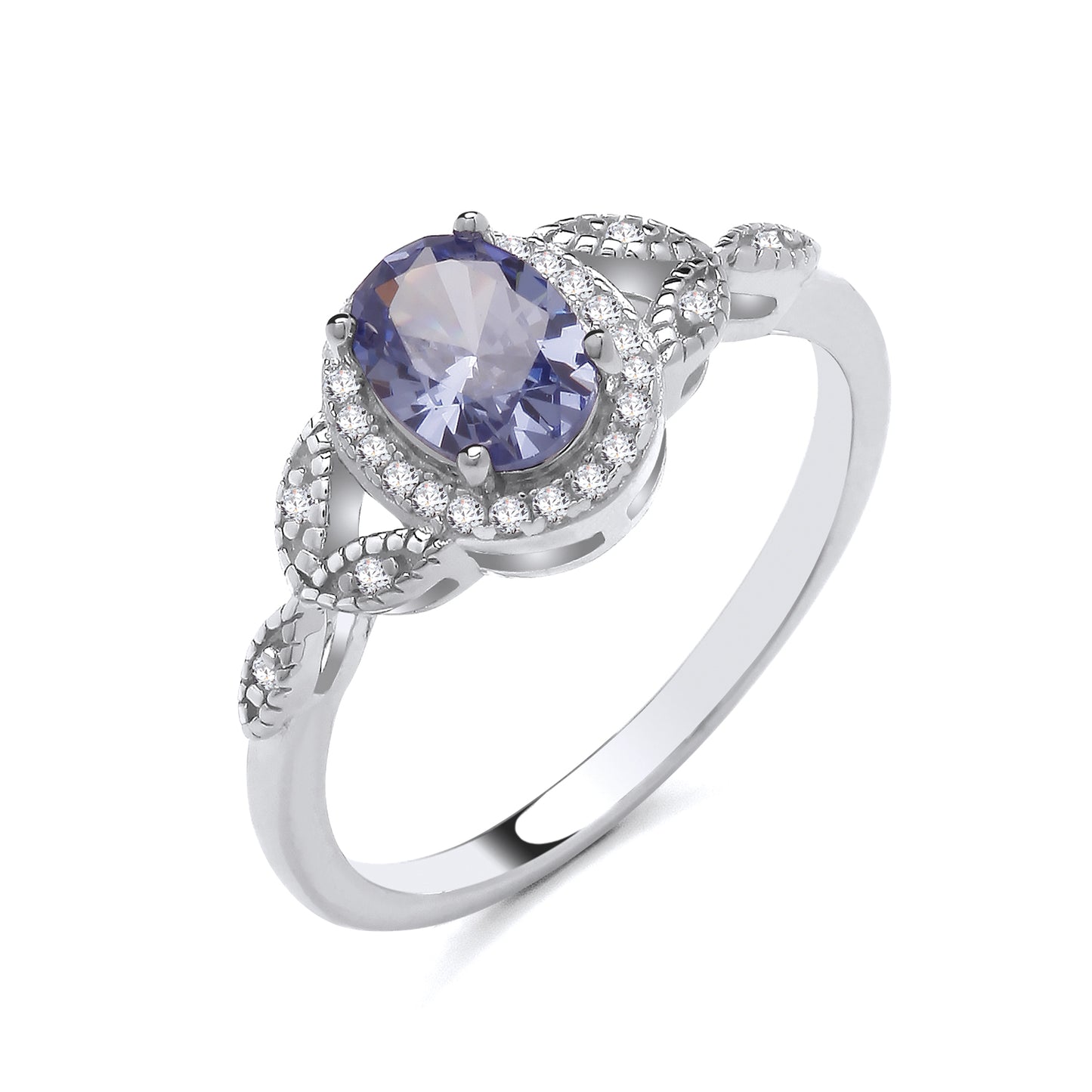 925 Silver Tanzanite & Cubic Zirconia Set Oval Ring
