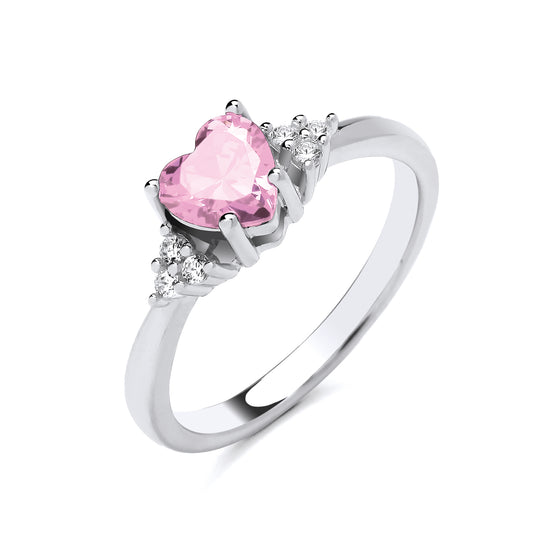 New 925 Silver simulated Pink Sapphire Stone &amp; Cubic Zirconia Set Heart Ring in various sizes with the weight 2.80 grams. Stone size 6mm x 6mm