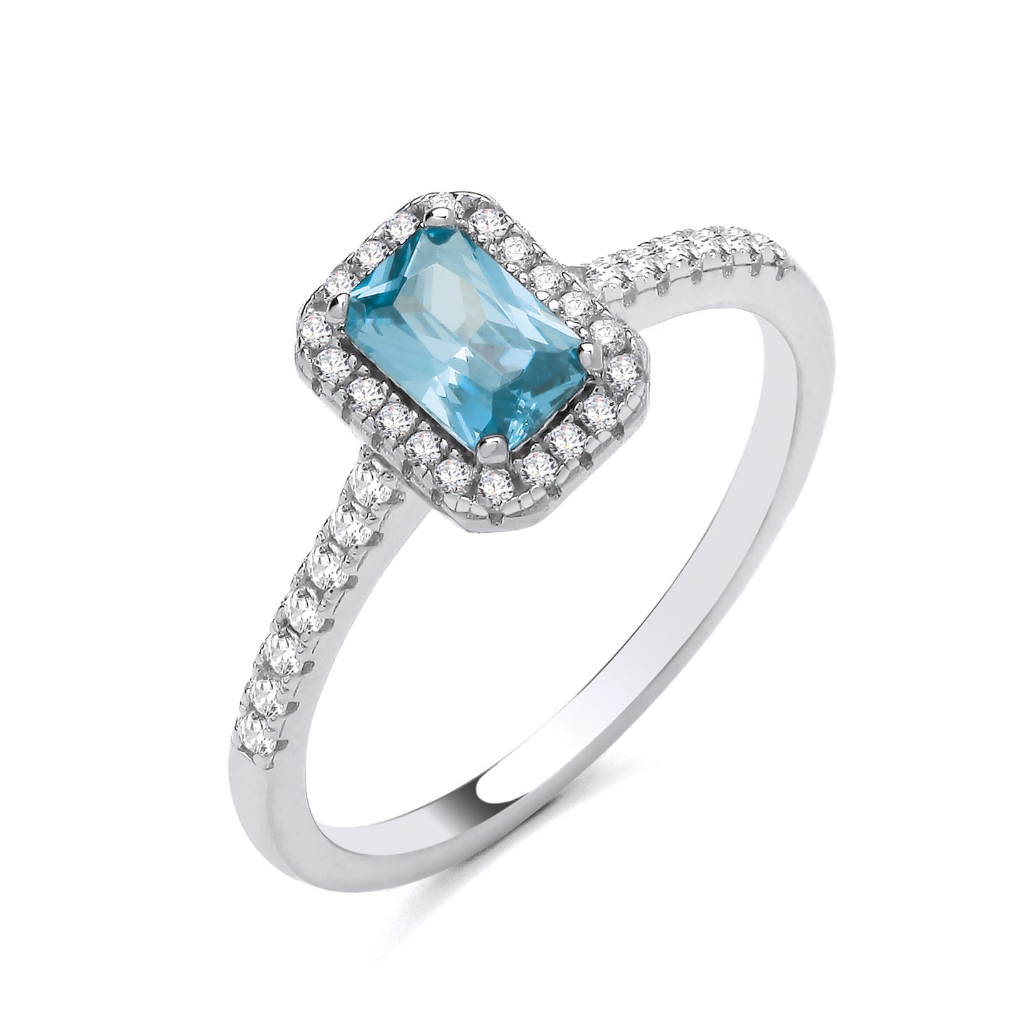 925 Silver Blue Stone & Cubic Zirconia Set Rectangle Ring