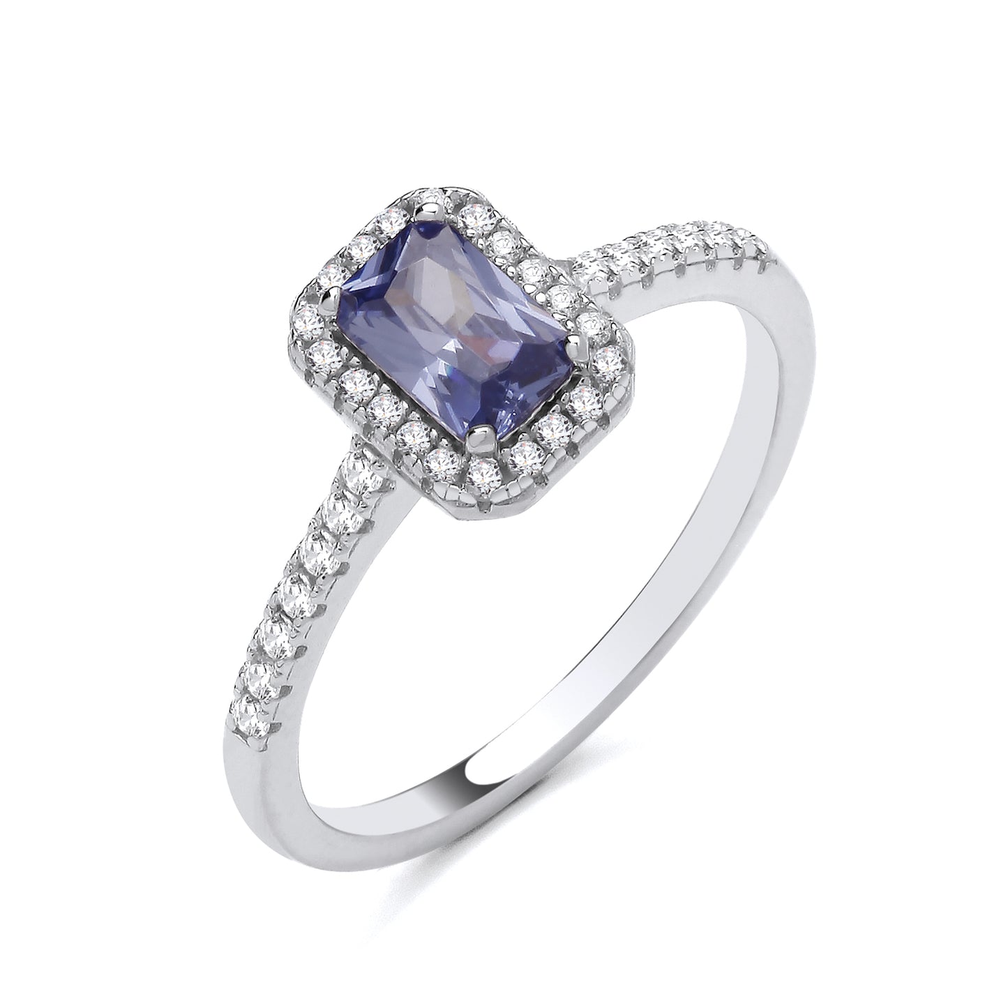 925 Silver Tanzanite & Cubic Zirconia Set Rectangle Ring