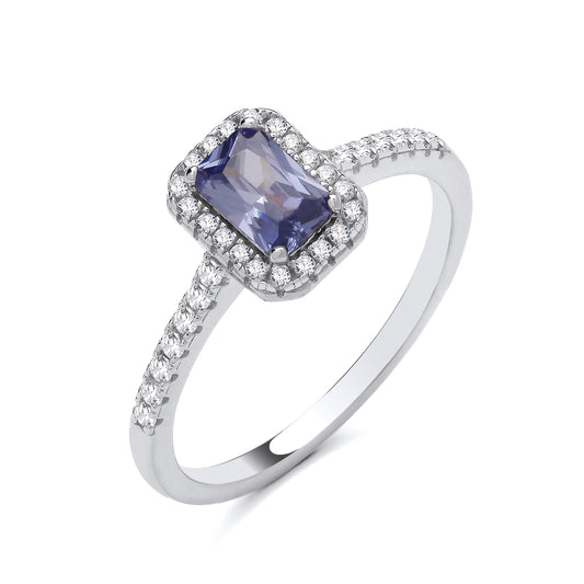 925 Silver Tanzanite & Cubic Zirconia Set Rectangle Ring