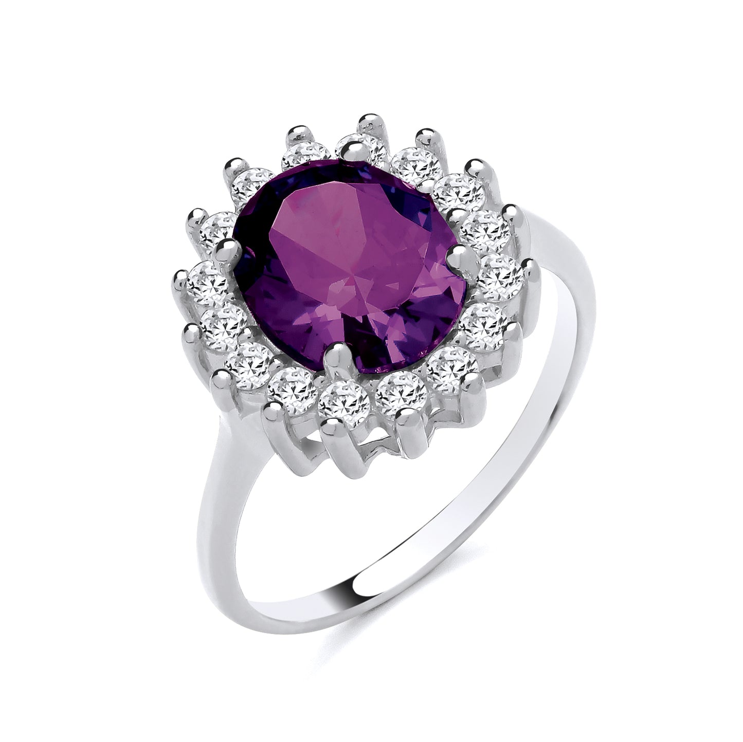925 Silver Amethyst & Cubic Zirconia Set Large Oval Ring