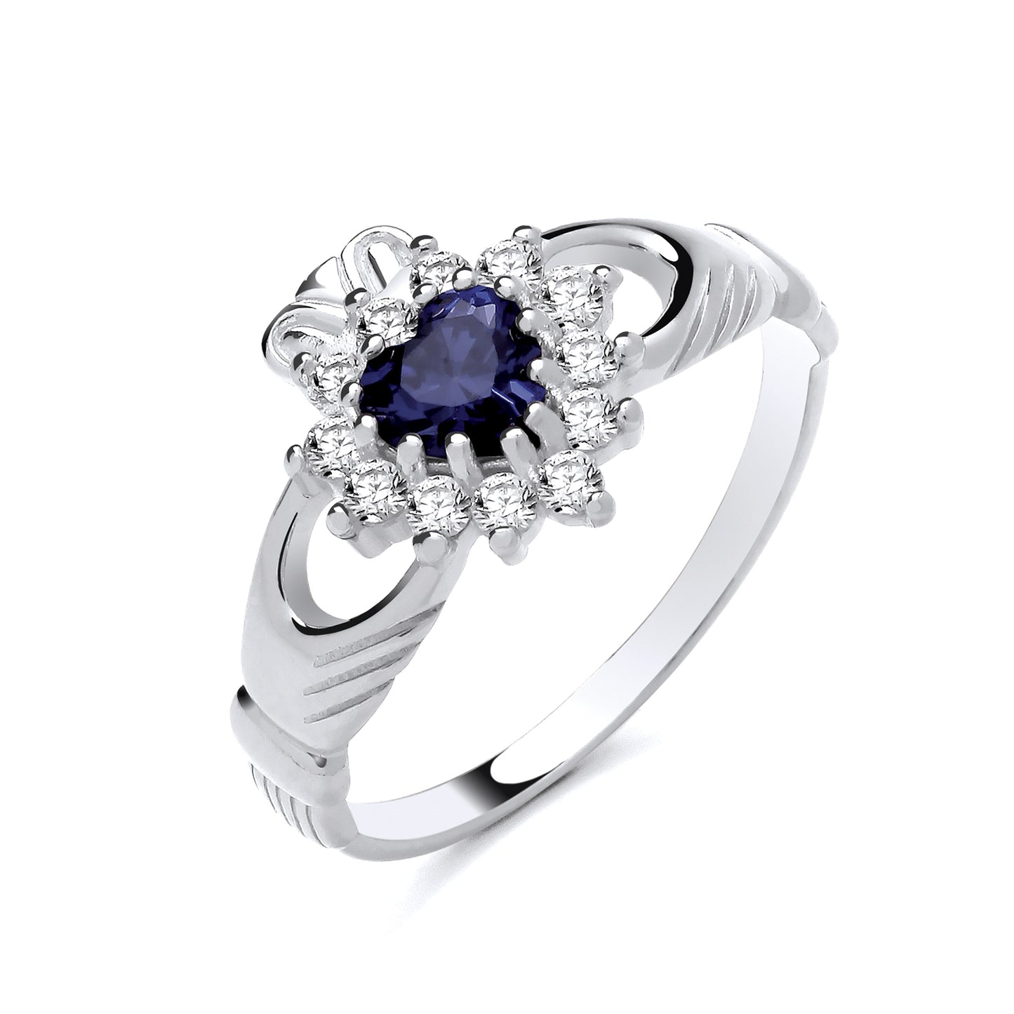 925 Silver Sapphire & Cubic Zirconia Set Claddagh Ring