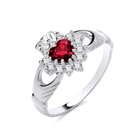 925 Silver Ruby & Cubic Zirconia Set Claddagh Ring