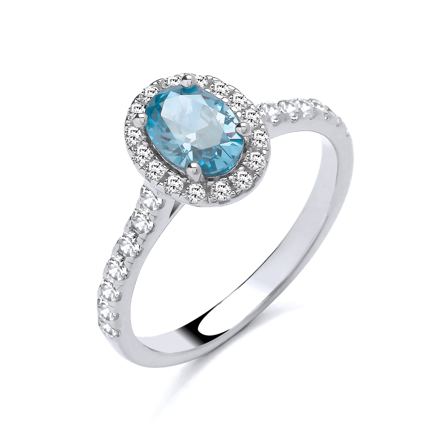 925 Silver Blue Stone & Cubic Zirconia Set Oval Ring