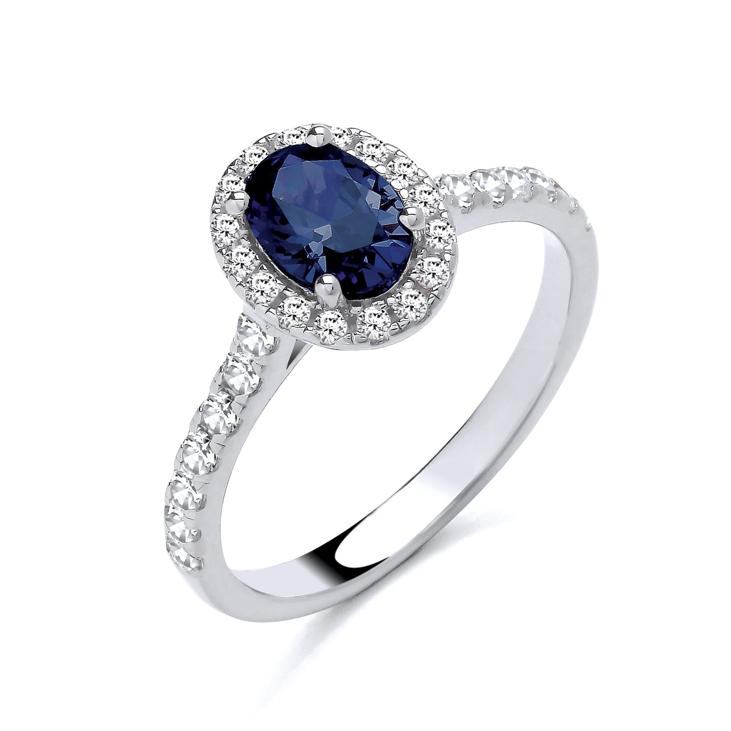 925 Silver Sapphire & Cubic Zirconia Set Oval Ring