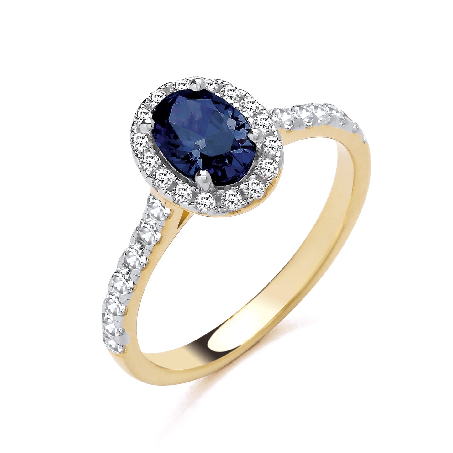 925 Silver Gold Plated Sapphire & Cubic Zirconia Set Oval Ring