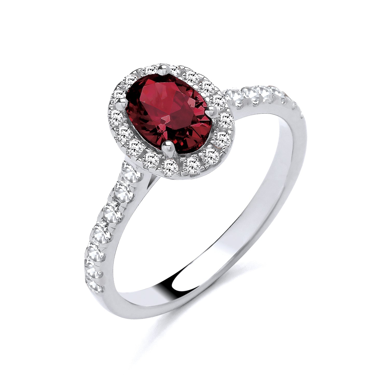 925 Silver Ruby & Cubic Zirconia Set Oval Ring
