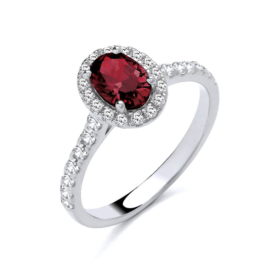 925 Silver Ruby & Cubic Zirconia Set Oval Ring