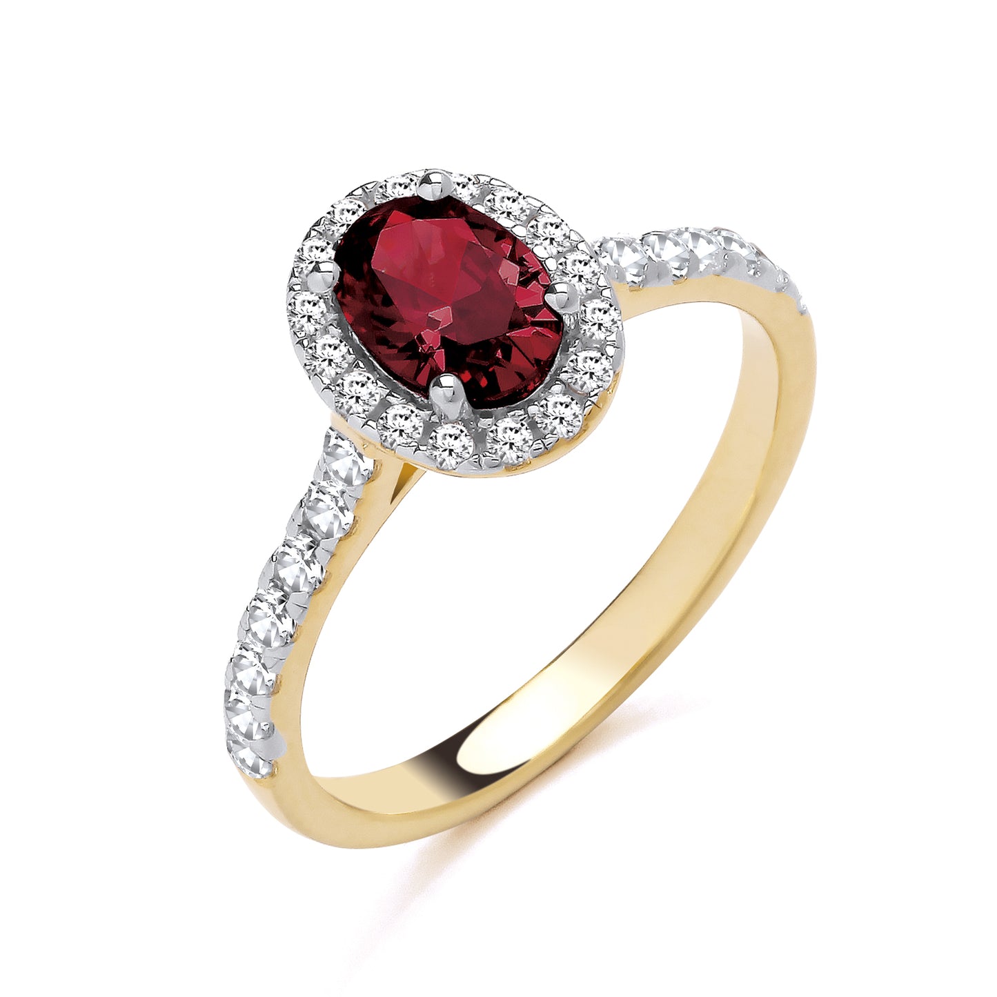 925 Silver Gold Plated Ruby & Cubic Zirconia Set Oval Ring