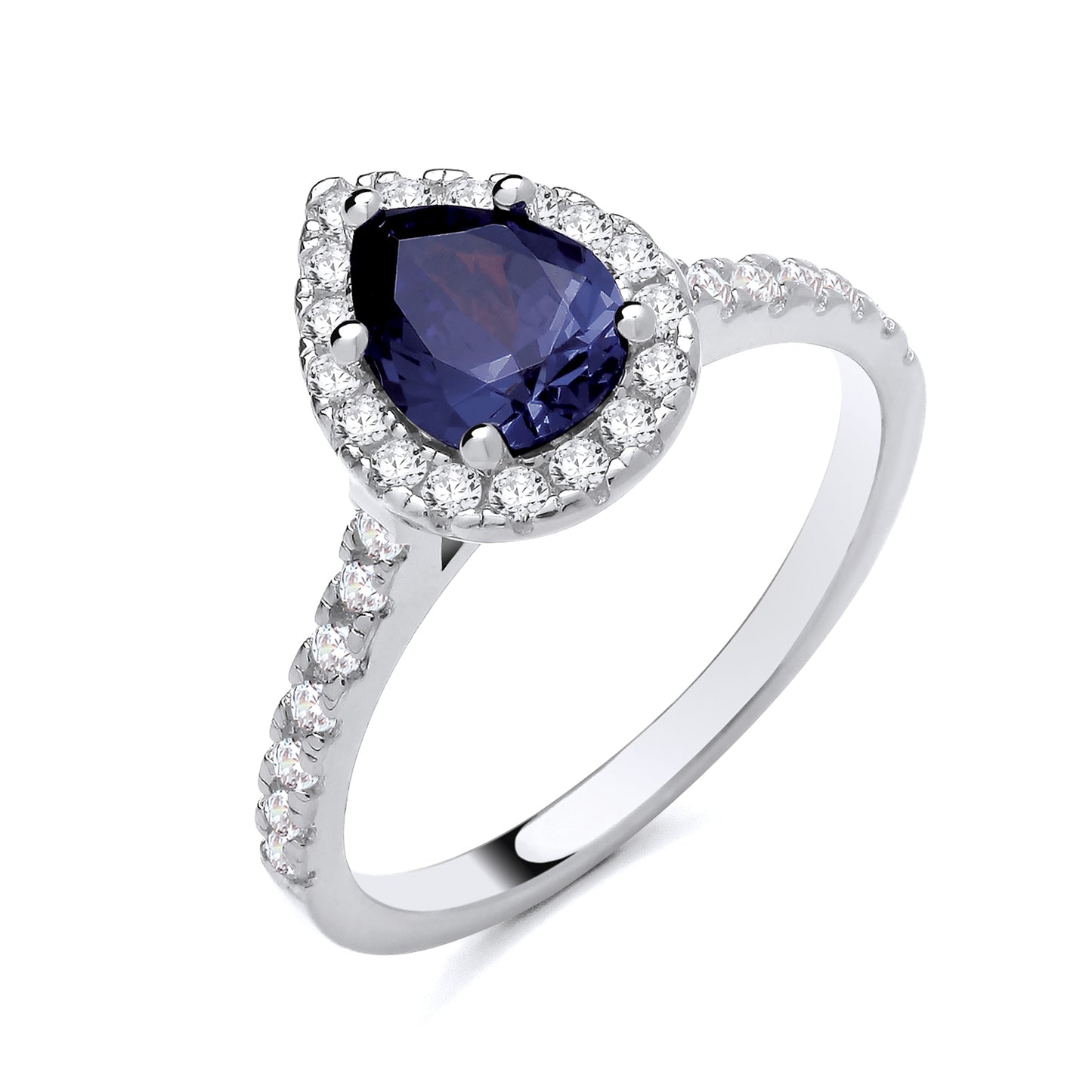 925 Silver Sapphire & Cubic Zirconia Set Teardrop Ring
