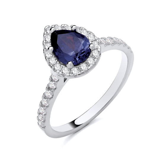 925 Silver Sapphire & Cubic Zirconia Set Teardrop Ring
