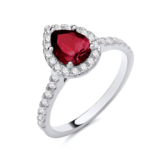 925 Silver Ruby & Cubic Zirconia Set Teardrop Ring