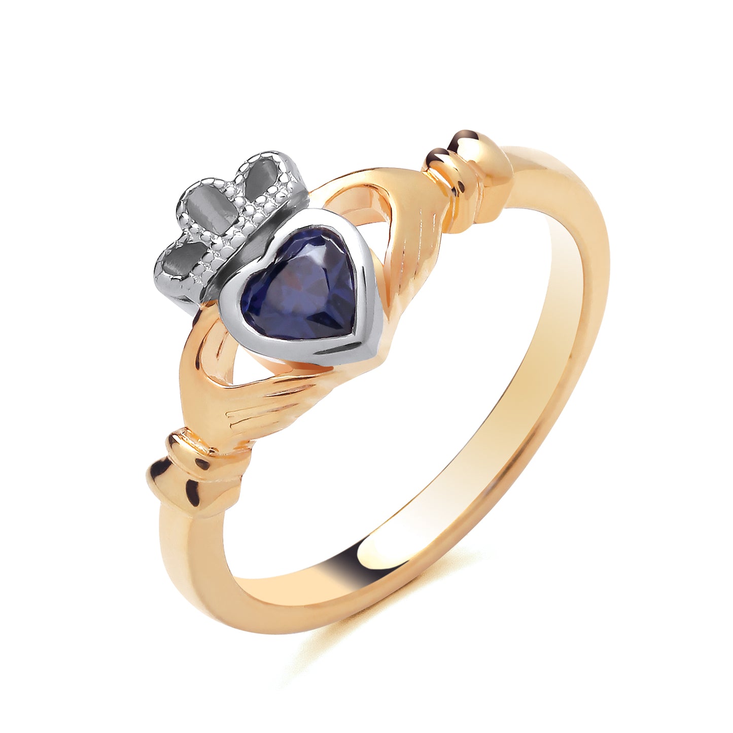 925 Silver Gold Plated & Tanzanite Claddagh Ring