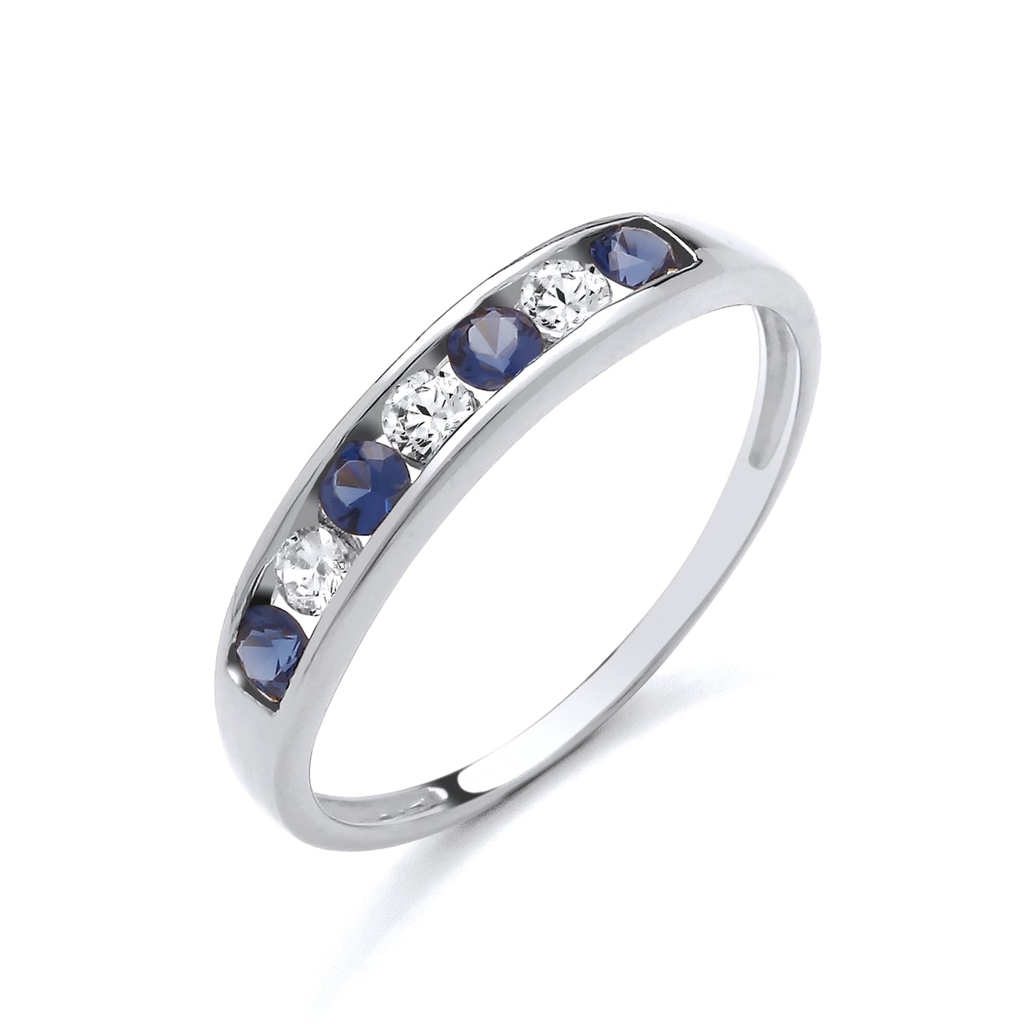 925 Silver Sapphire & Cubic Zirconia Set Eternity Band Ring
