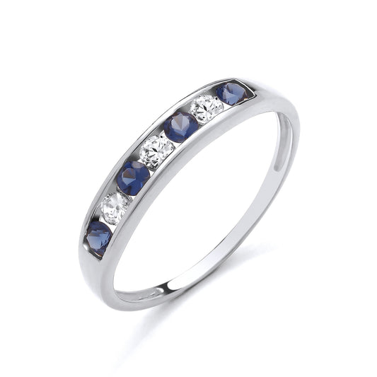 925 Silver Sapphire & Cubic Zirconia Set Eternity Band Ring