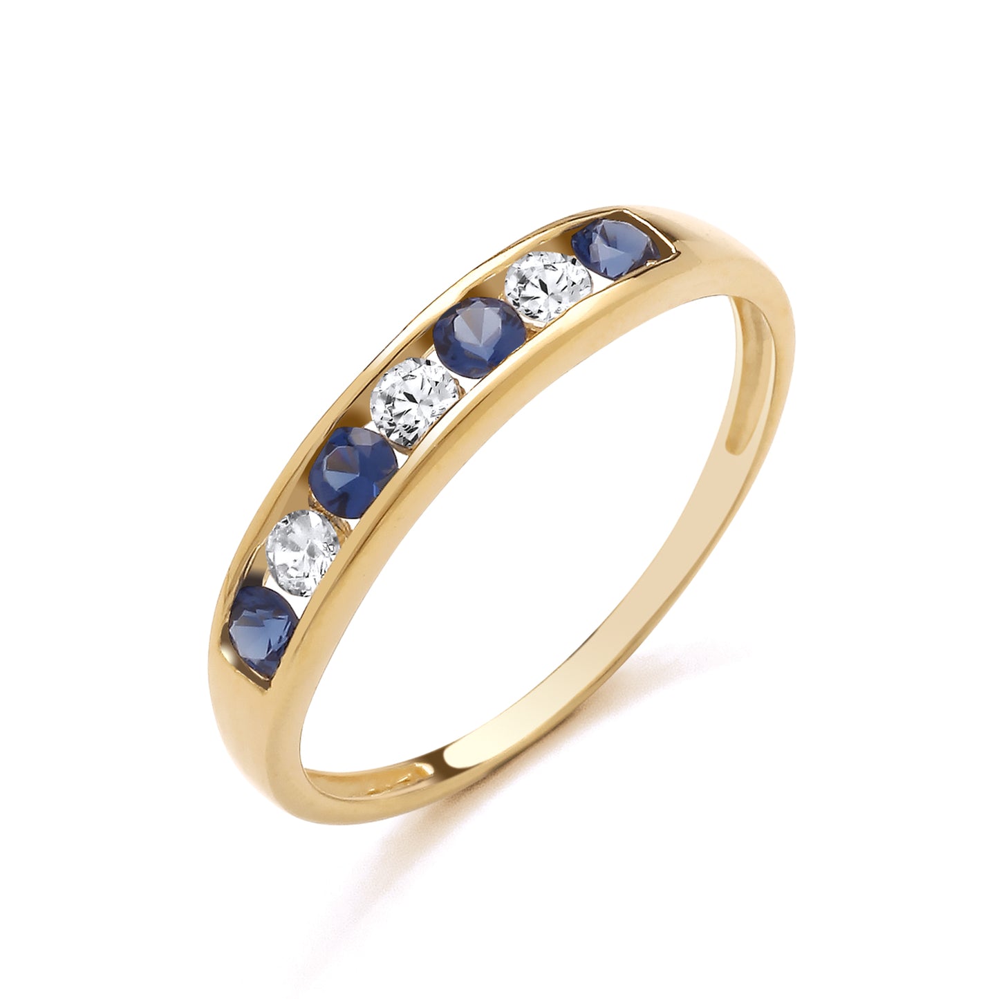 925 Silver Gold Plated Sapphire & Cubic Zirconia Set Eternity Band Ring