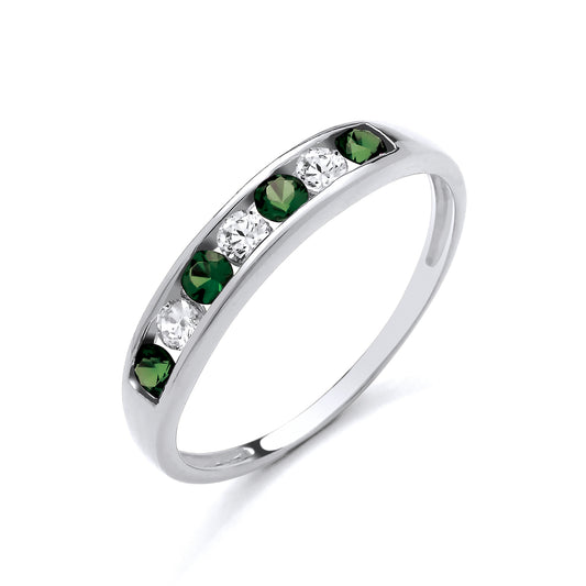 925 Silver Emerald & Cubic Zirconia Set Eternity Band Ring